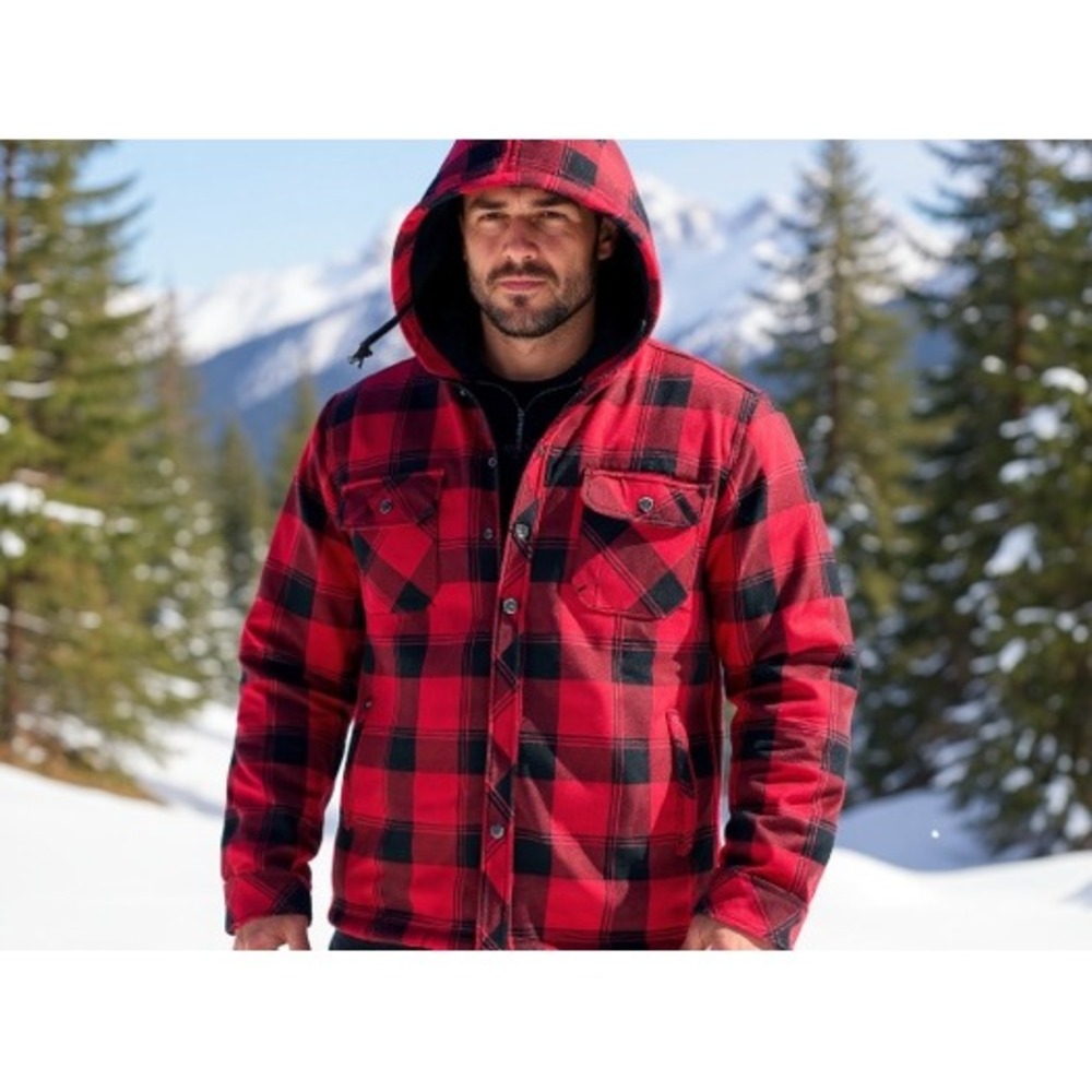 Dickies Mens Red Black Plaid Flannel Lined Hooded Jacket M 38 40 Warm workwear